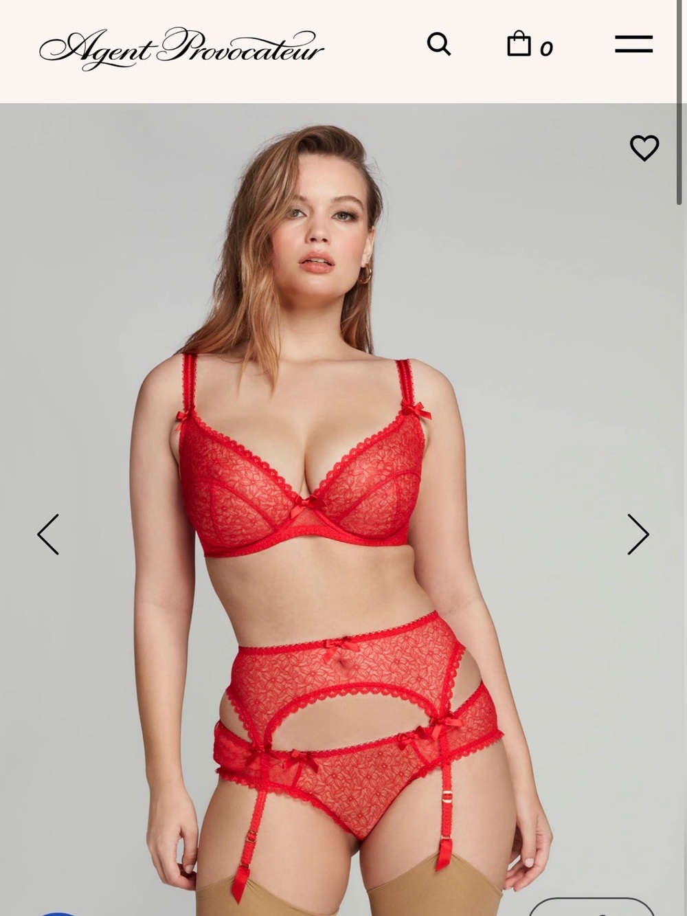 Agent Provocateur Aliza Red Lace Lingerie Bra, Garter & Thong Set